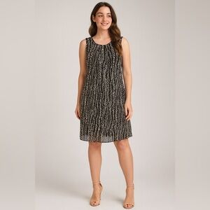 Robbie Bee NWT Black Abstract Dot Pleated Chiffon Dress Whimsy Festival Size 14